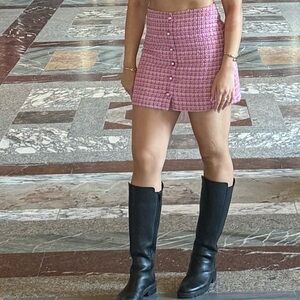 Pink Tweed Button-Up Skirt